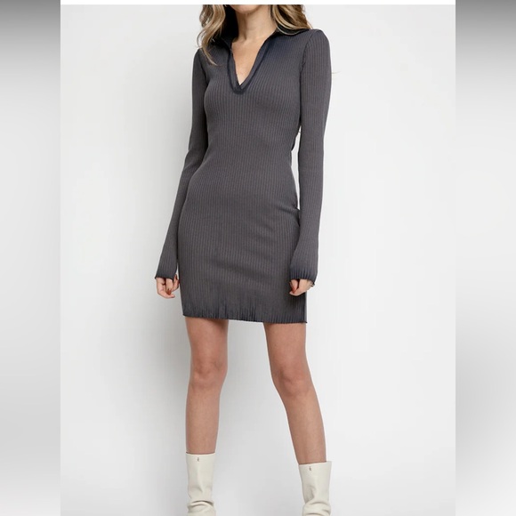 Cotton Citizen Dresses & Skirts - NWT Cotton Citizen Ibiza Long Sleeve Polo Dress in Ribbed Midnight Mix Size S